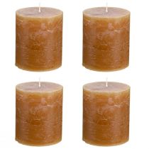 Product Solid-colored caramel pillar candles 70×80mm, set of 4 - Rustic decoration, ideal for Advent, handmade