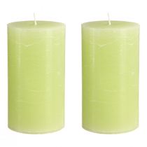 Product Solid-color pillar candles, lime green, 85×150mm, set of 2, high-quality candles for home ambiance &amp; decoration