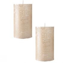 Product Premium pillar candles in a set of 2, platinum metallic look, 85 x 150 mm - Elegant decoration for festive occasions and a cozy atmosphere