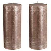 Product Solid-colored copper pillar candles, 85mm x 200mm, set of 2 - long burning time, festive metallic design for decoration