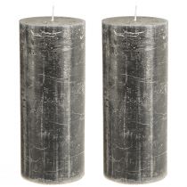 Product Elegant anthracite pillar candles 85x200mm - Rustic design, long burning time, set of 2 for stylish decoration