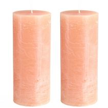 Product Set of 2 pillar candles, Peach design, 85x200mm - Long burning time, colored wax throughout for decoration &amp; relaxation