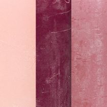 Product Pillar candle set, 3 colors, berry pink tones, marbled, decorative candles 60x100mm, 12 pieces