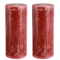 Product Dark red pillar candles with marble look, 85x200mm, set of 2 – long burning time for romance and festivity