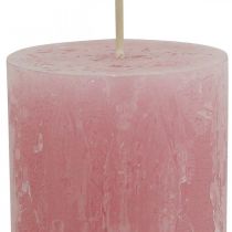 Product Self-extinguishing solid-colored rustic candles, pink, 60×110mm, set of 4