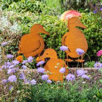 Patina garden stake ducks H33cm/35cm/37cm set of 3