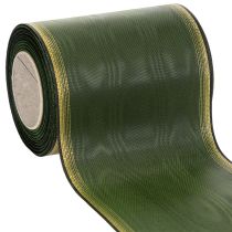 Product Elegant dark green moiré wreath ribbon, 125mm with gold pearl edge, mourning ribbon, wedding decoration, bow ribbon