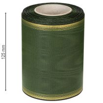 Product Elegant dark green moiré wreath ribbon, 125mm with gold pearl edge, mourning ribbon, wedding decoration, bow ribbon