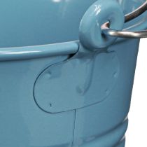 Product Decorative Bucket Metal Wooden Handle Flowerpot Blue H16cm 2pcs