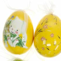 Decorative Easter bouquet egg to hang yellow, green assorted H7cm 6pcs