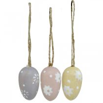 Product Mini Easter eggs, wooden eggs with flowers, Easter decoration purple, pink, yellow H3.5cm 6pcs