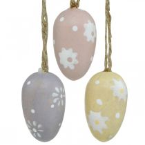 Mini Easter eggs, wooden eggs with flowers, Easter decoration purple, pink, yellow H3.5cm 6pcs