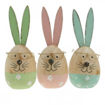 Product Easter bunny with glasses decorative figure wooden egg Ø5cm H13.5cm 3pcs