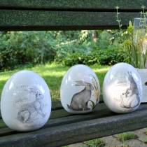 Egg ceramic white rabbit Ø12.5cm H16cm 2pcs