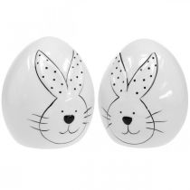 Decorative egg ceramic with rabbit, Easter decoration modern, Easter egg with rabbit motif Ø11cm H12.5cm set of 4