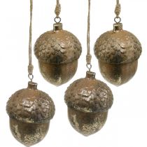 Decorative pendant acorn, autumn fruits, Christmas tree decorations with gold decor H8cm Ø6cm 4pcs