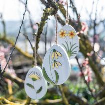 Eggs to hang, wooden Easter eggs, flower motif, dandelion snowdrop Winterling H14cm 3pcs