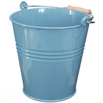 Product Blue metal bucket planter with wooden handle, 26x22.5x23cm