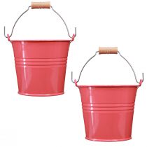 Product Metal bucket flower pot pink handle 16x17.5x16cm 2pcs