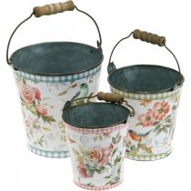Metal bucket vintage look, spring decoration, plant bucket, metal decoration H15 / 11 / 9.5cm set of 3