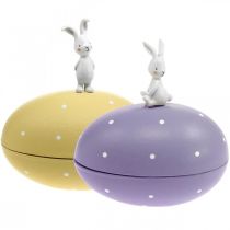 Bunny on egg, decorative egg to fill, Easter, decorative box yellow, purple H17/16cm L15cm set of 2