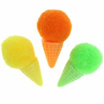 Ice cream in a waffle artificial green, yellow, orange assorted 3.5cm 18pcs