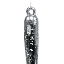 Decorative icicles for hanging transparent, silver 26cm 2pcs