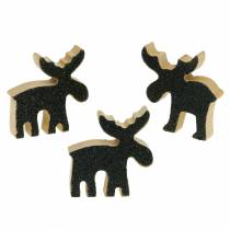 Product Christmas Decoration Elk Wood Black Glitter 5×5.5cm 12 pcs