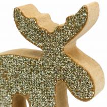 Product Scattered Christmas elk wood golden, glitter 5 × 5.5cm 12pcs