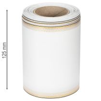 Product Elegant Moiré wreath ribbon, 125mm, white with gold edging - High-quality decorative ribbon for floristry and celebrations