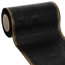 Product Elegant moiré wreath ribbon, 175mm black with pearl edge and taffeta weave, decorative ribbon for funeral floristry, bow ribbon, 25m