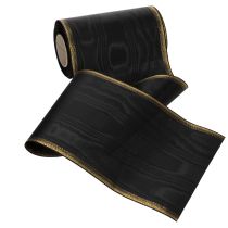 Product Elegant moiré wreath ribbon, 175mm black with pearl edge and taffeta weave, decorative ribbon for funeral floristry, bow ribbon, 25m