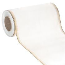 Product Elegant moiré wreath ribbon, 200mm white with gold pearl edge and special finish, 25m - Perfect for decorations &amp; celebrations
