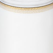 Product Elegant moiré wreath ribbon with gold edge, wedding decoration, mourning ribbon, white 150mm x 25m