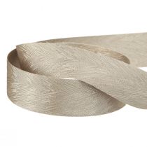 Product Elegant silk ribbon with feather print in silver – perfect for festive decorations Width 25mm Length 15m