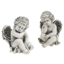 Decorative angel in gray sitting 13.5cm 2pcs