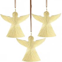 Decorative angel, metal pendant, Christmas decoration golden 9 × 10cm 3pcs