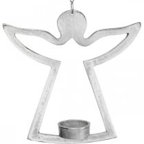 Product Tealight holder with angel, candle decoration to hang, metal silver H20cm