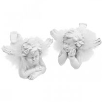 Product Angel lying, Christmas decoration, angel decoration with feathers, Advent white H8 / 8.5cm L14 / 12.5cm set of 2