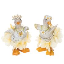 Product Decorative duck figurine in a floral dress, spring, detailed summer decoration accessory, 11cm, 2 pieces