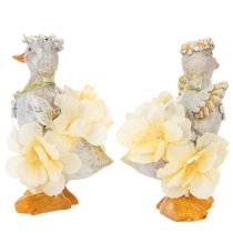 Product Decorative Duck Figurines in Floral Dress – Set of 2, 11cm