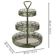 Product Metal tiered serving stand, green, three tiers, fir decor, round, 49cm