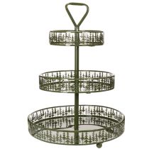 Product Metal tiered serving stand, green, three tiers, fir decor, round, 49cm