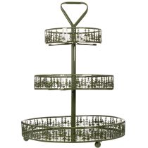 Product Metal tiered serving stand, green, three tiers, fir decor, round, 49cm