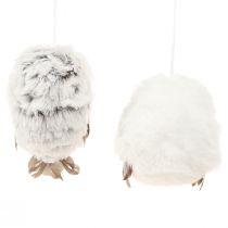 Product Owl decorations, owl figurines for hanging, white and grey, 6cm, 2 pieces