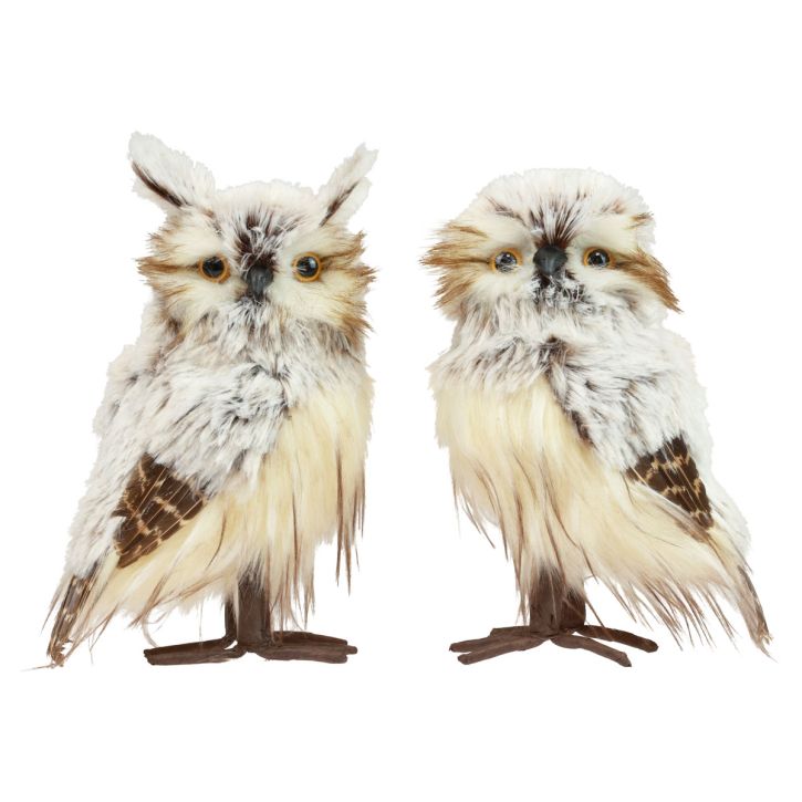 Owl decoration owl figures, forest animals decoration 21/22cm white-brown set of 2