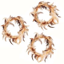 Product Feather wreath in light brown decorative wreath feathers Ø20cm 3 pcs