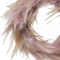 Product Decorative feather wreath pink, brown-red Ø16.5cm real feathers