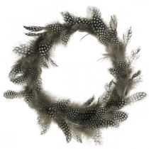 Product Decorative Feather Wreath Guinea Fowl Real Feathers Wreath Ø20cm 3 Pcs