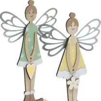 Decorative elf, spring decoration, fairy for standing, wooden decoration green, yellow H34cm set of 2